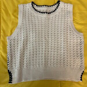 Cream Crochet Crop Vest Black Trim Boho Chic Festival Layering